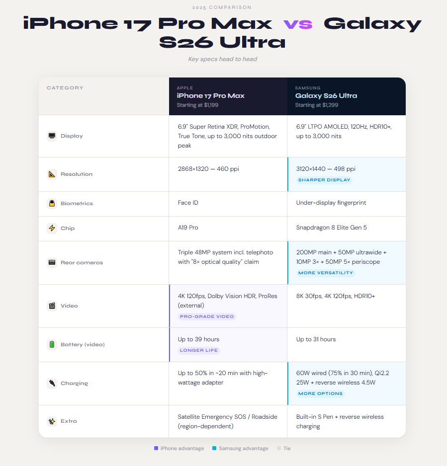 iphone 17 pro vs 25 ultra